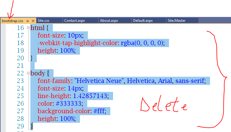 delete css styles from bootstrap.css