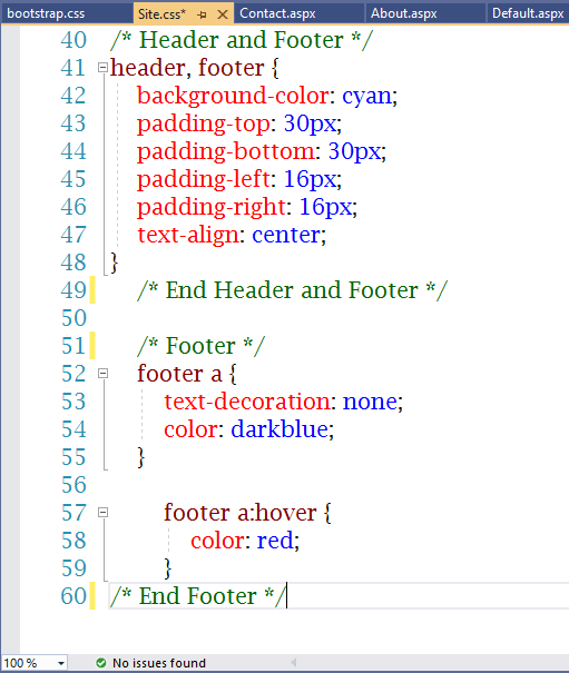 modify css styles in Site.css 3