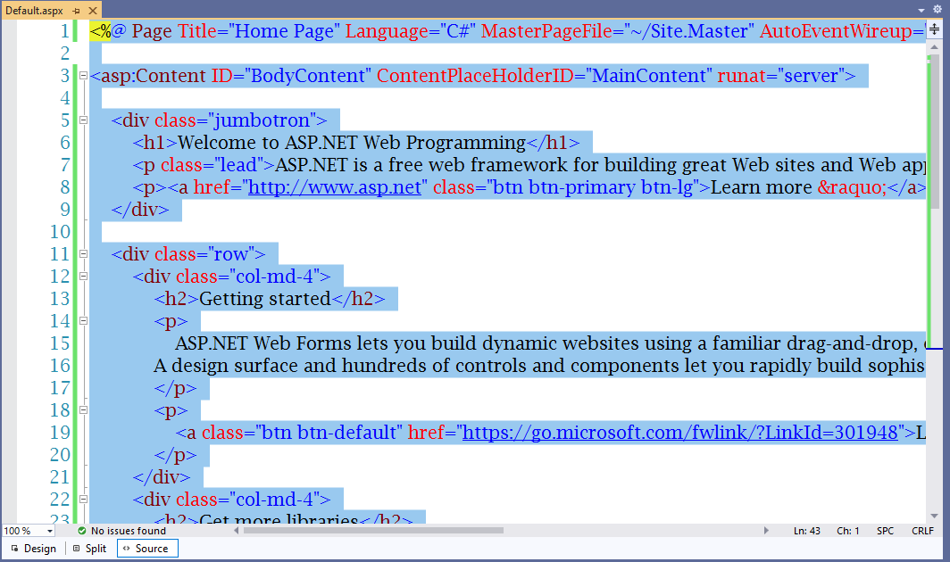 Writing first Web Forms App 1-12