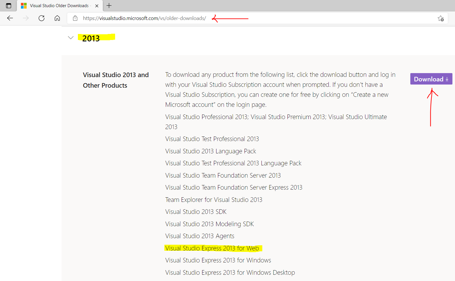 Download VS Express 2013 for Web 1