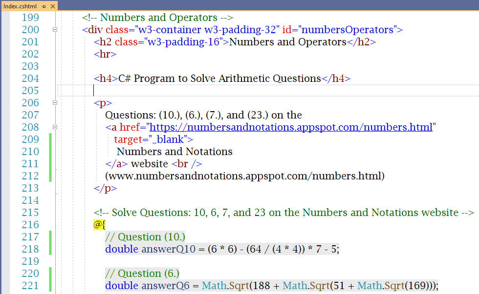 Numbers and Operators Code: Questions on Websites 1