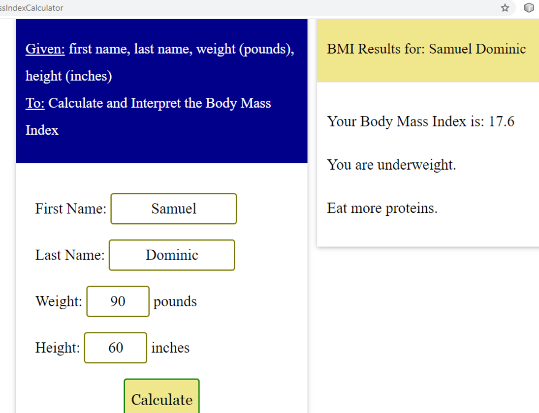 Output: BMI App 6