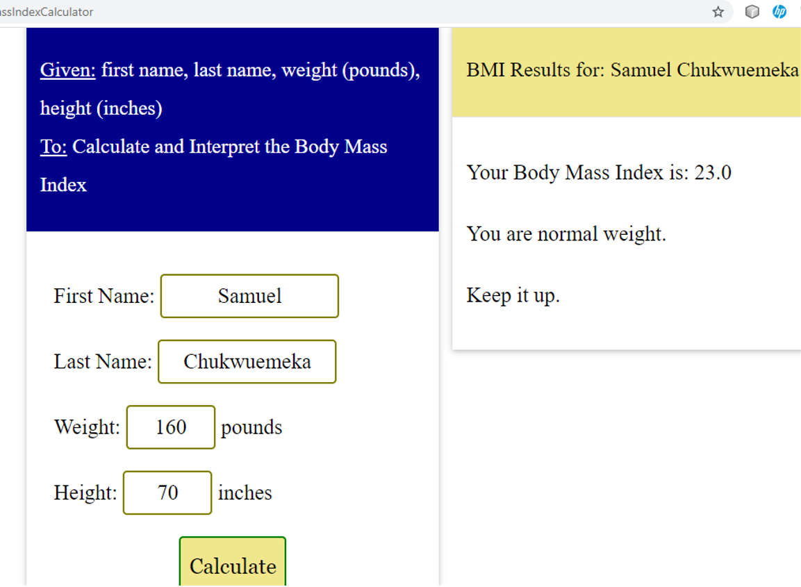 Output: BMI App 7