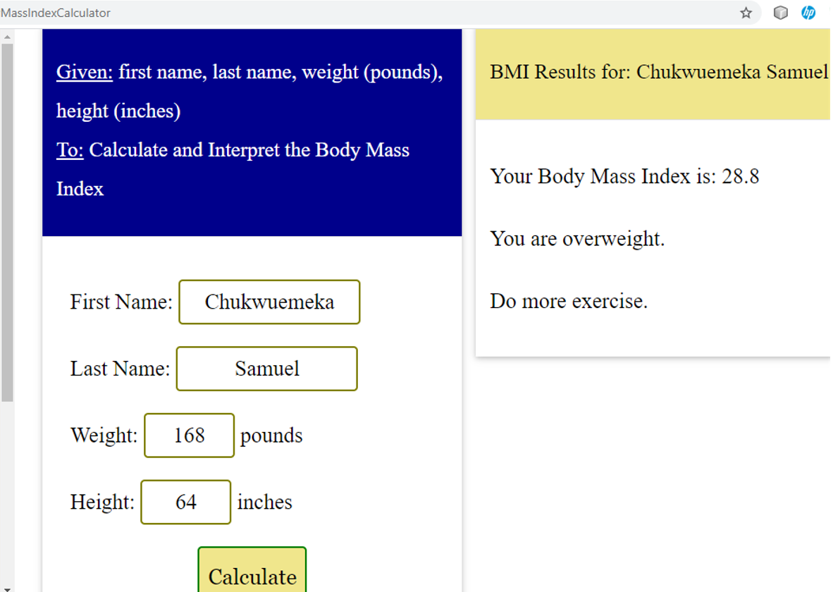 Output: BMI App 8