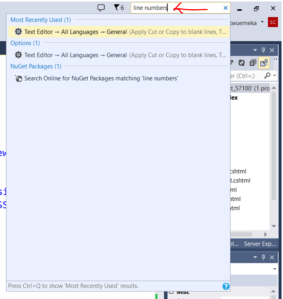 VS Express 2013 for Web: Show Line NUmbers 1