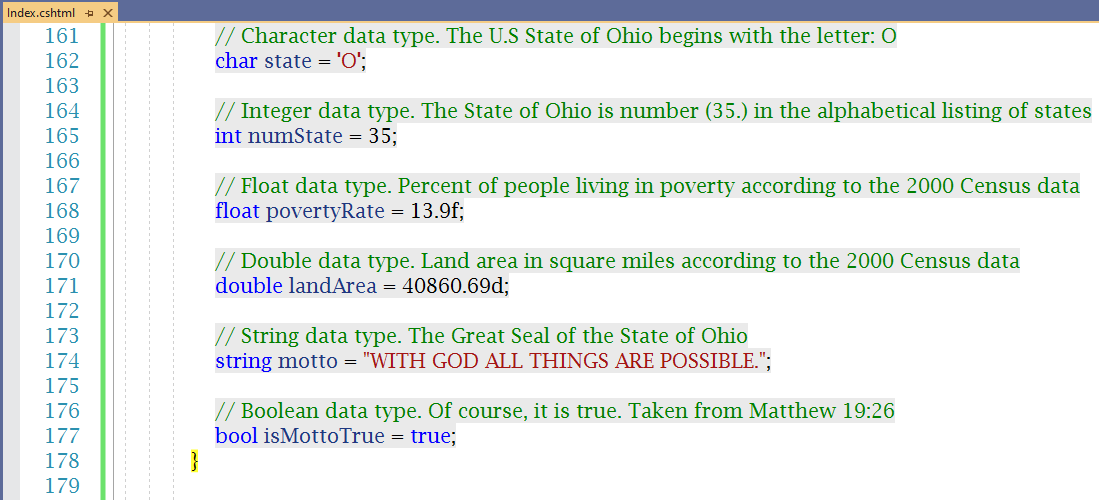 Variables and Data Types Code: State of Ohio 2