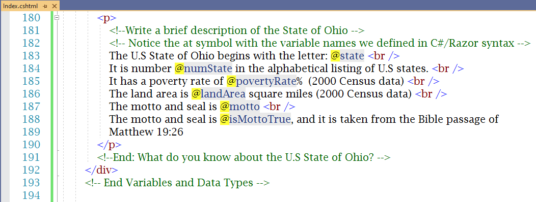 Variables and Data Types Code: State of Ohio 3