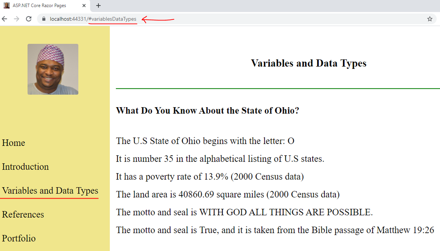 Variables and Data Types Output: State of Ohio
