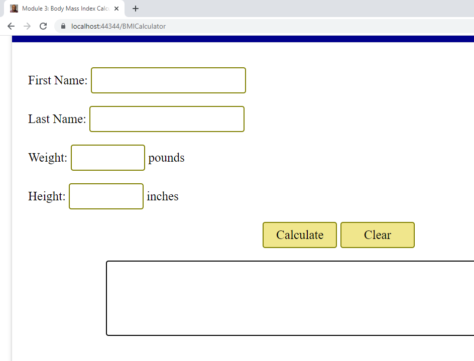 Clear BMICalculator Input and Output