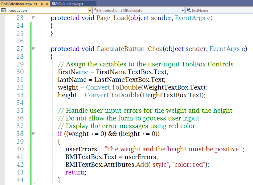 Code: BMICalculator.aspx.cs 2