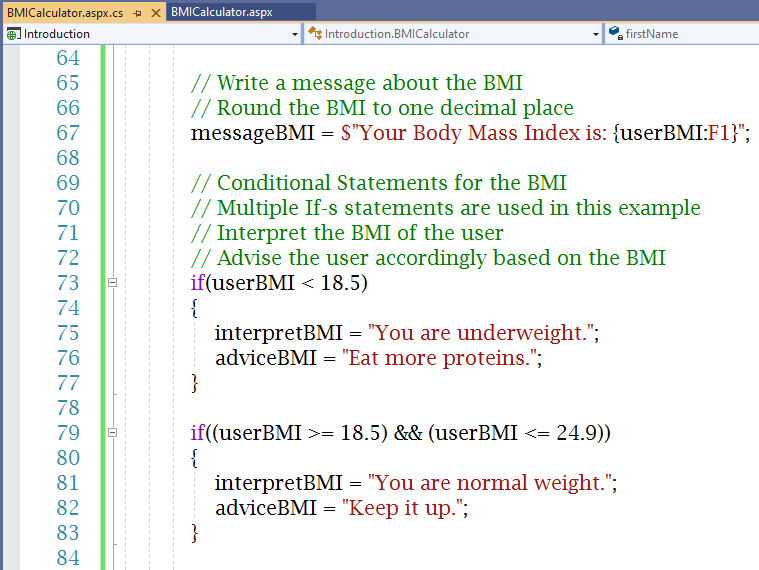 Code: BMICalculator.aspx.cs 4