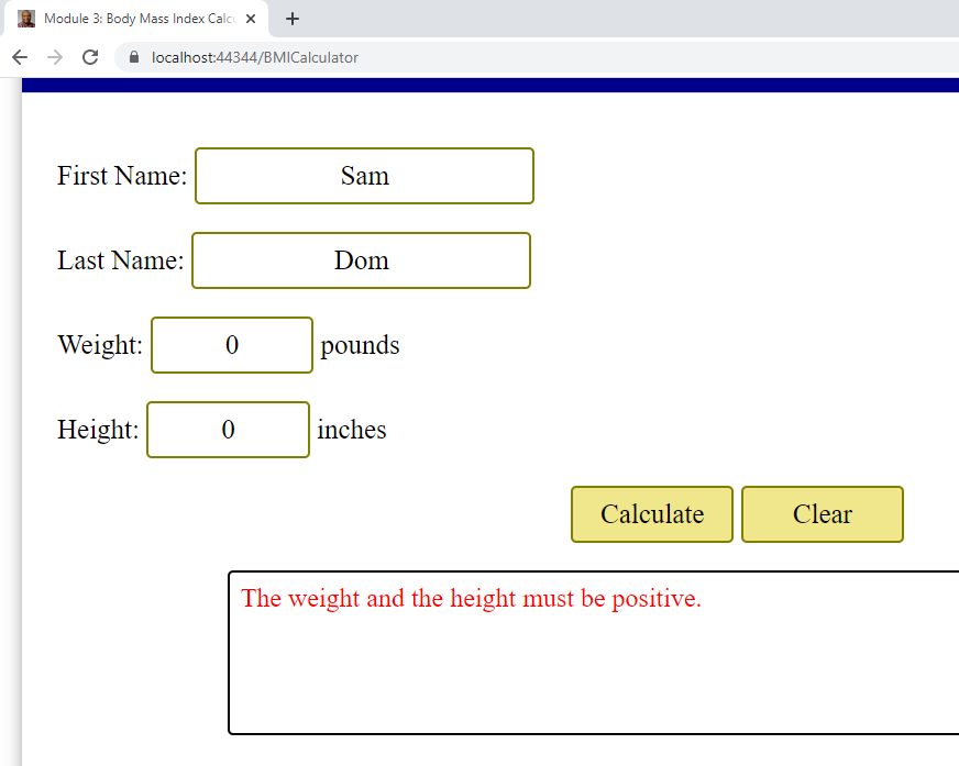 Handling Errors: Weight and Height