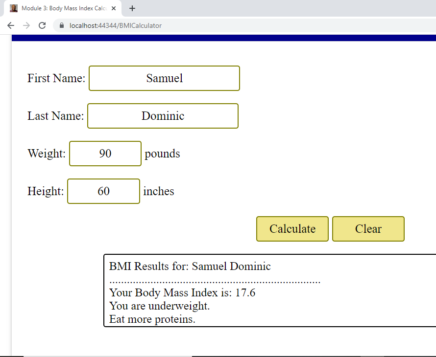 BMICalculator: Output 1