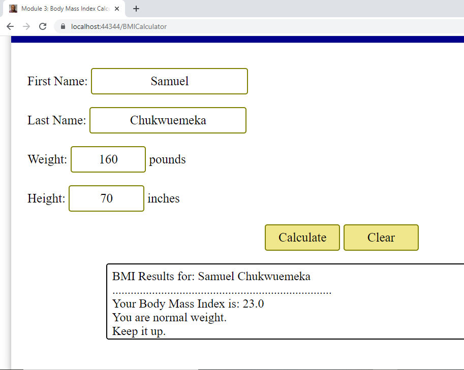 BMICalculator: Output 2