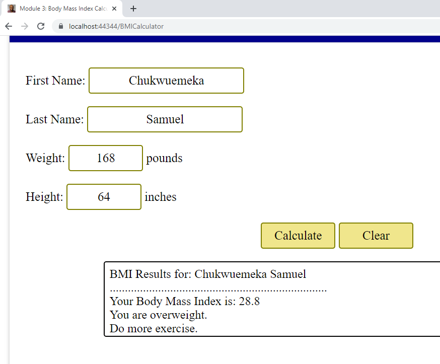 BMICalculator: Output 3