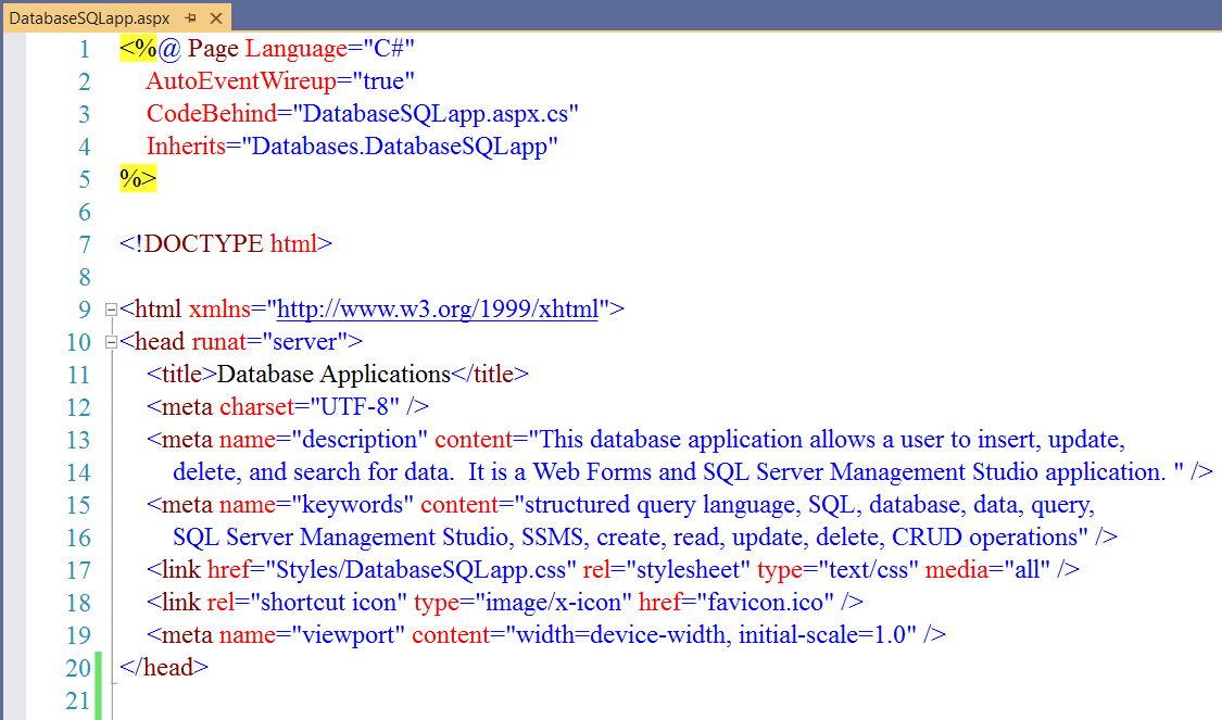 Code: DatabaseSQLapp.aspx 1