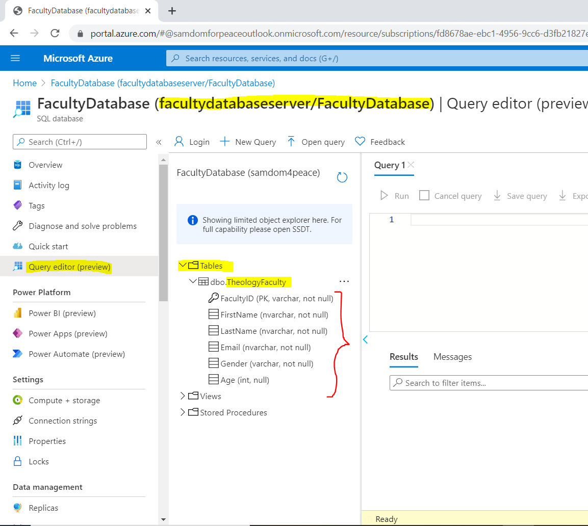 Confirm Table: SMSS-Azure