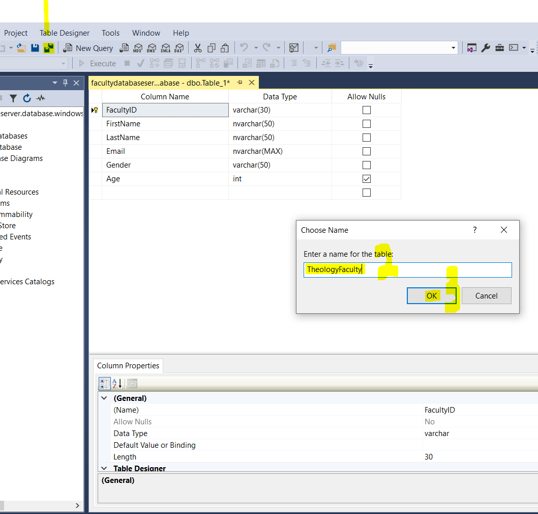 Create Table: SMSS-Azure 3