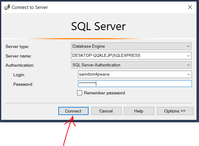 Login using SQL Server Authentication