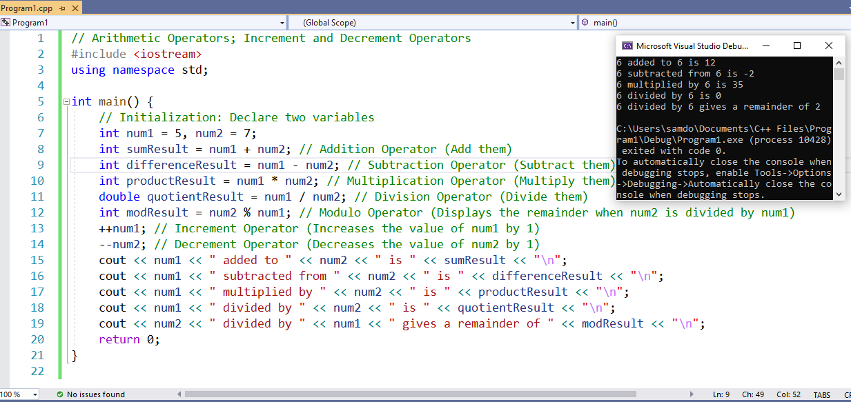 Arithmetic Operators; Increment and Decrement Operators