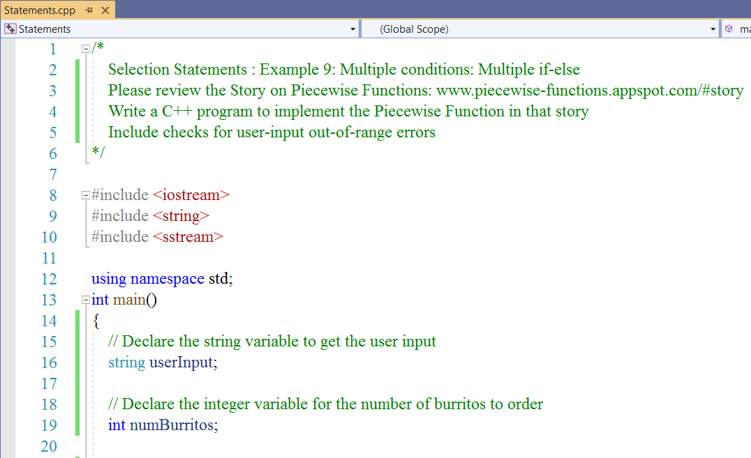 Selection Statements: Example 9-1