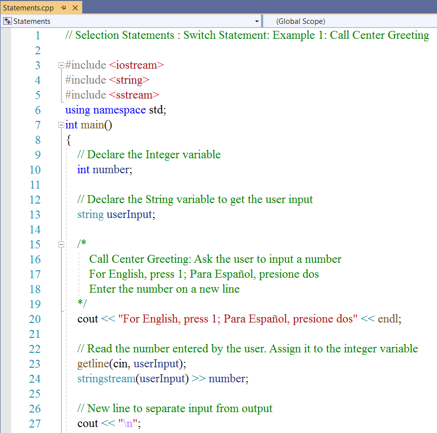 Switch Statements: Example 1-1