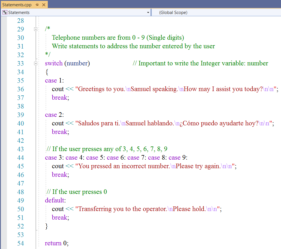 Switch Statements: Example 1-2