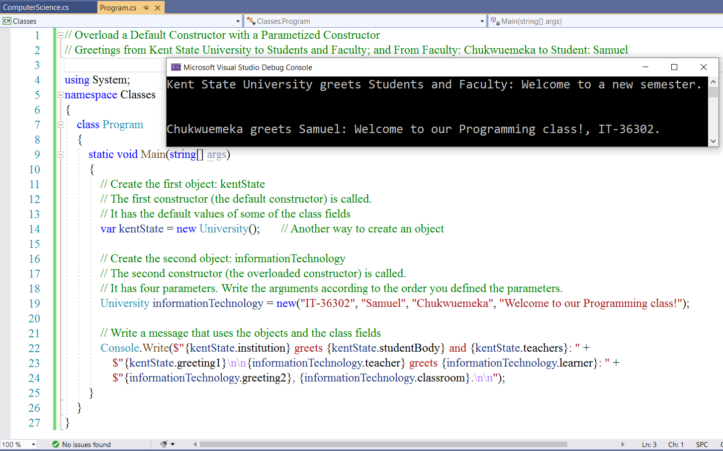 Overload Default Constructor with Parametized Constructor: Example 1-3