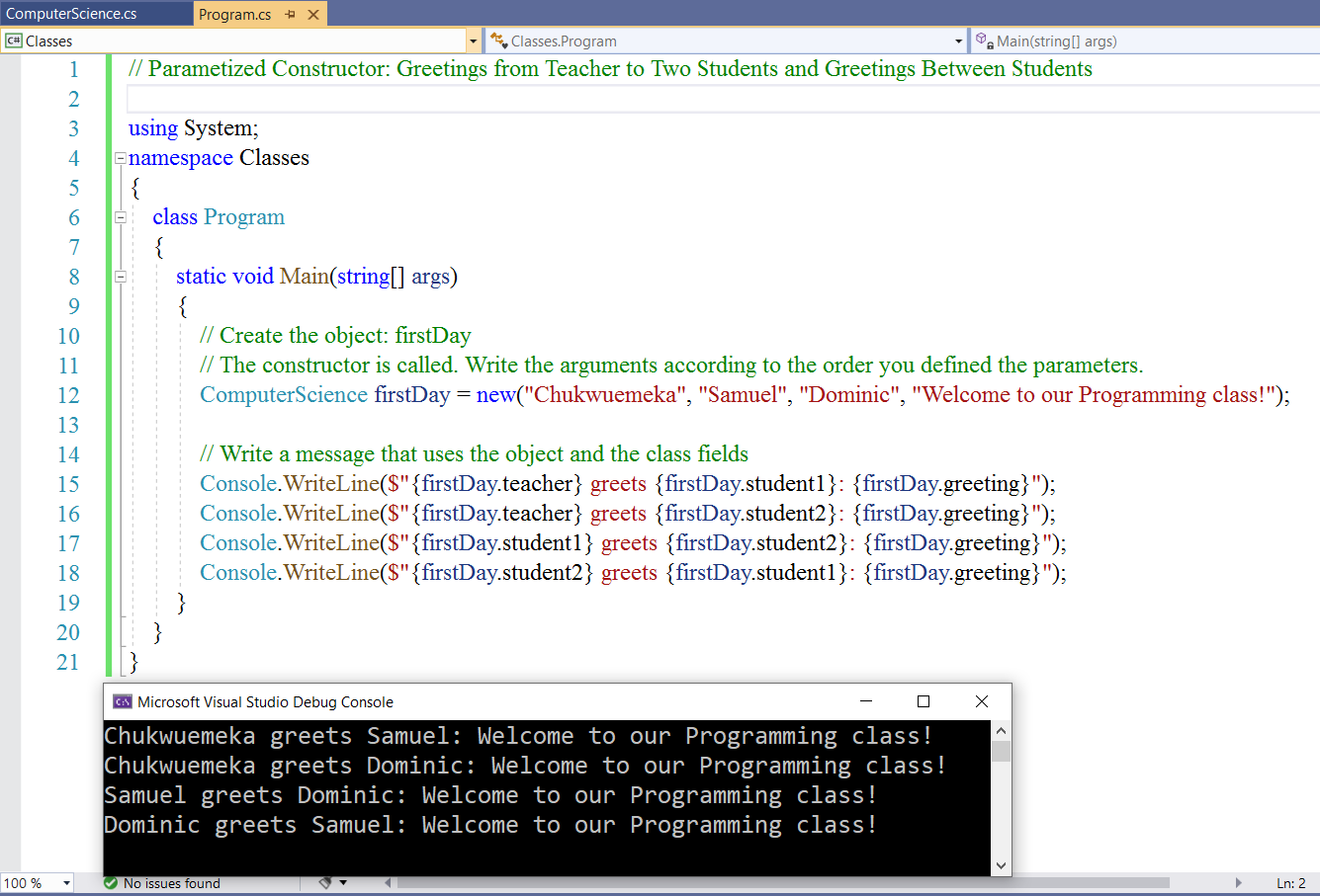 Parametized Constructor: Example 1-2