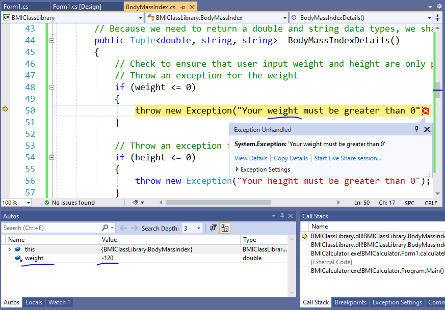 Exception BMI Desktop Application: 1