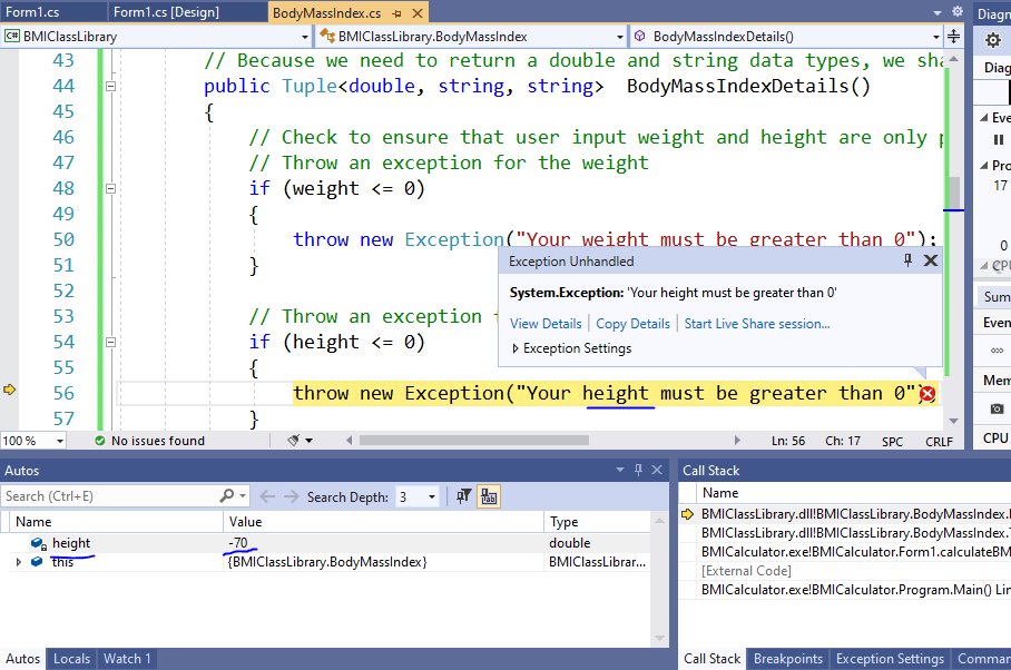 Exception BMI Desktop Application: 2