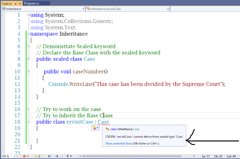 Sealed keyword Example 1-1