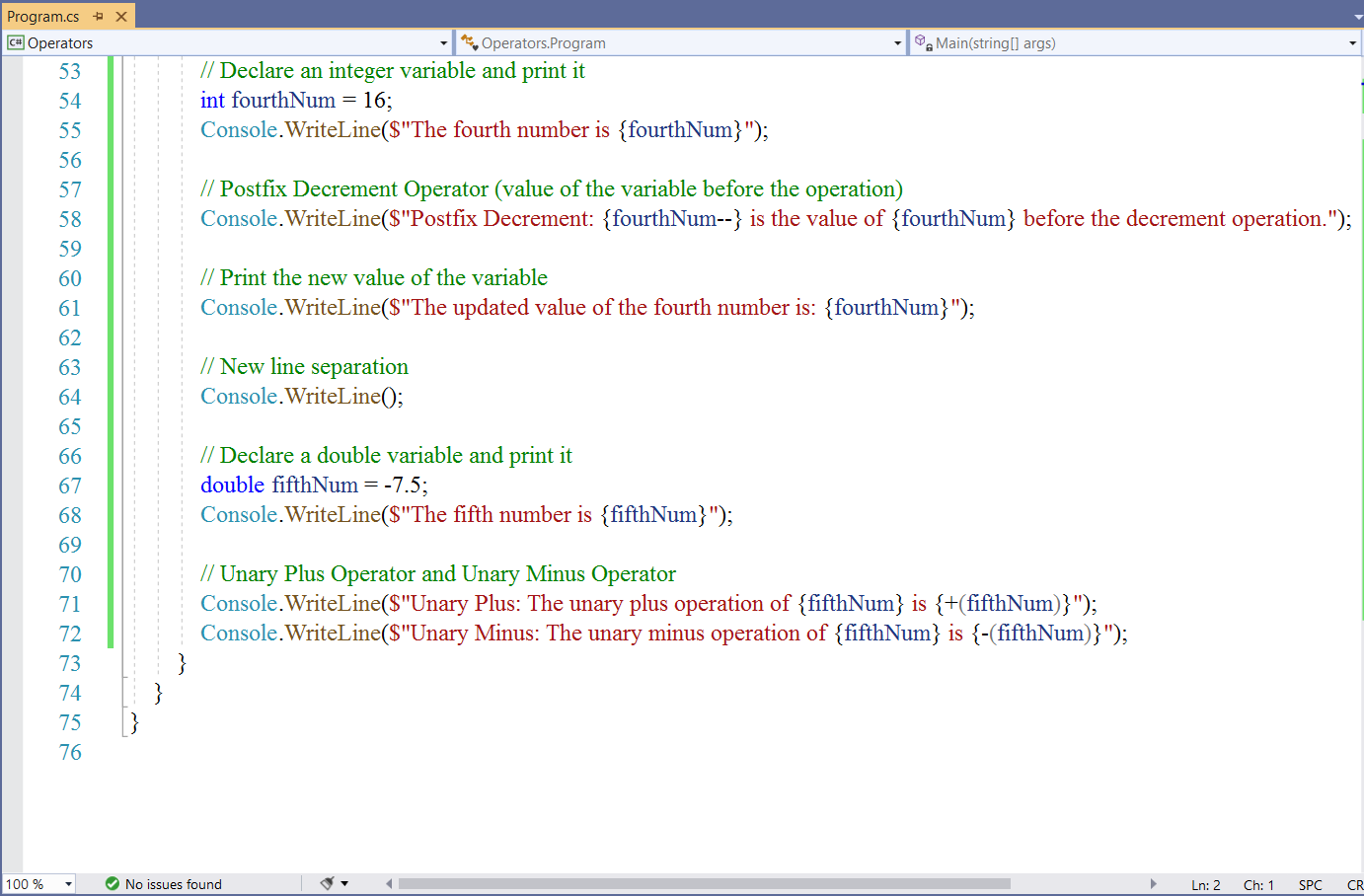 Unary Arithmetic Operators 3