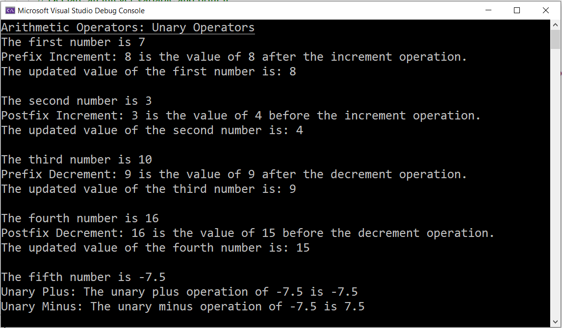 Unary Arithmetic Operators 4