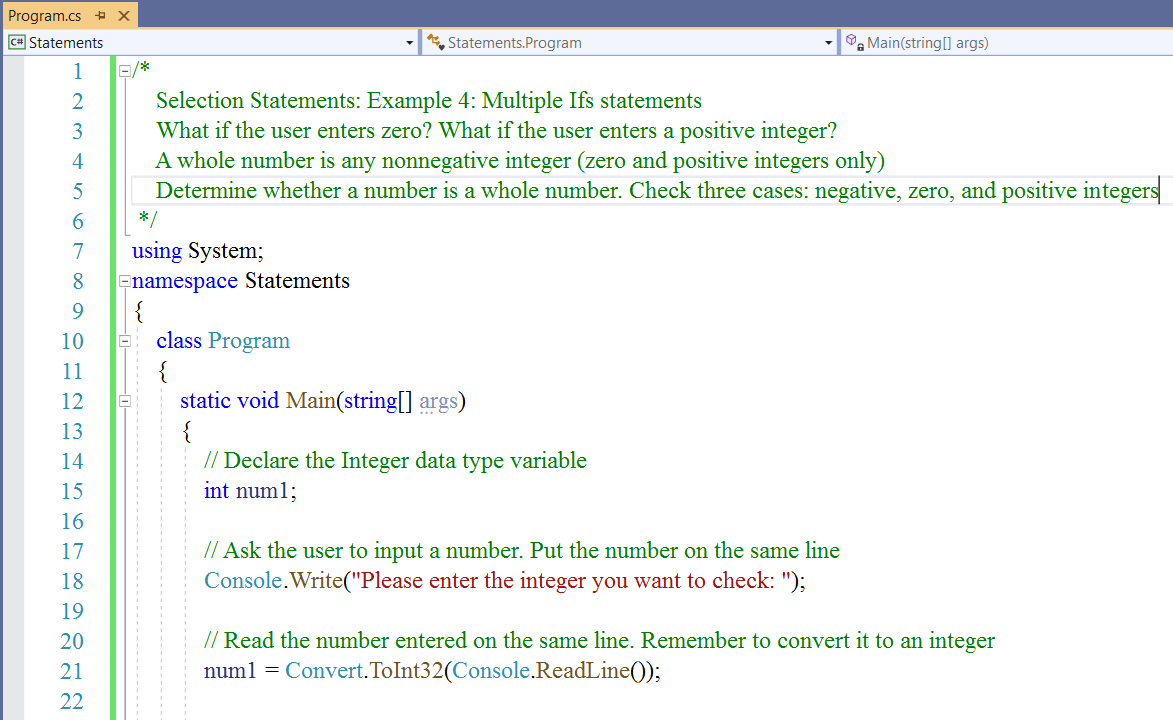 Selection Statements: Example 4-1