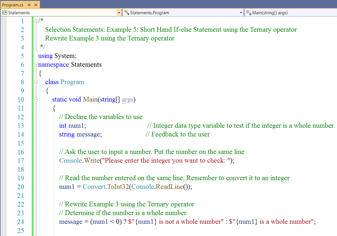 Selection Statements: Example 5-1