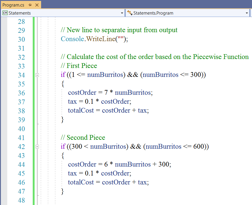 Selection Statements - Example 8-2