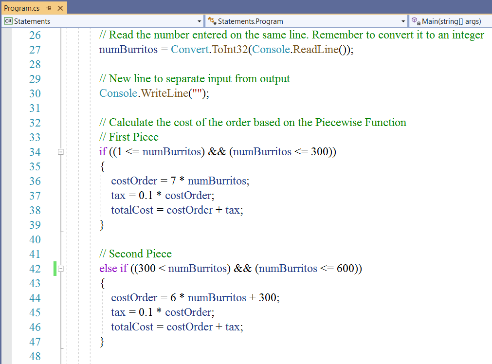 Selection Statements - Example 9-2